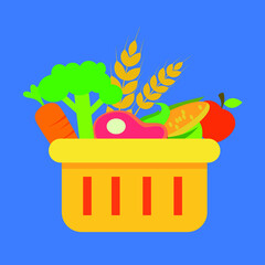 vegetables and fruits in a yellow basket