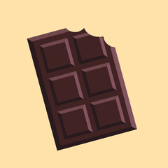Bitten bar of dark chocolate, top view