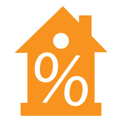 A house icon, a flat color illustration of a house with percentages. Vector isolated on a white background.