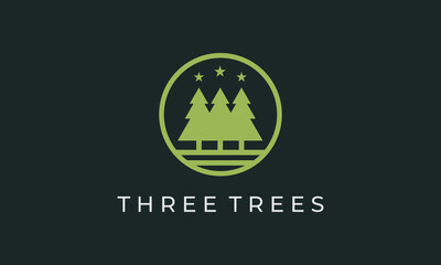 Three Trees Nature Logo Design With Circles Around , Vector Template