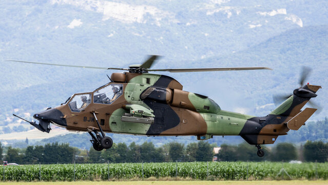 French Eurocopter EC665 Tiger in flight during a demonstration.