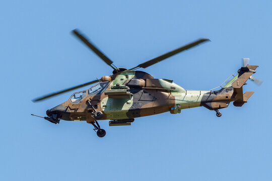 French Eurocopter EC665 Tiger in flight during a demonstration.