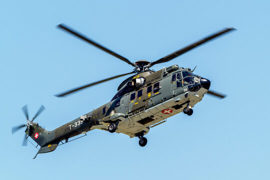 Demonstration of a Swiss Army Super Puma during an Airshow in Chabeuil, France
