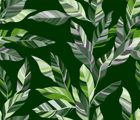 Striped leaves tree branches vector seamless pattern summer fasion textile print design.