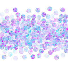 Purple sequins confetti placer vector background. Bright twinkling spangle particles party decoration flatlay. Holiday confetti scatter glossy background.