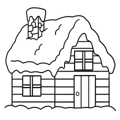 Winter House Isolated Coloring Page for Kids