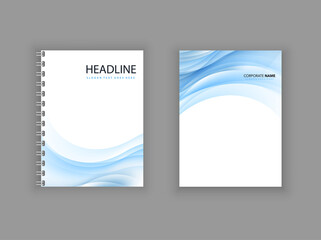 Fototapeta premium A4 cover with blue waves. Vector graphics and design.
