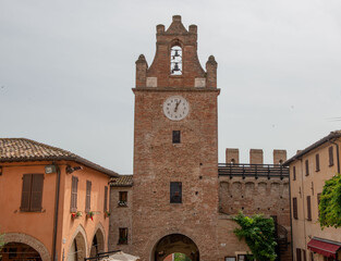 Ancient brick tower with clock