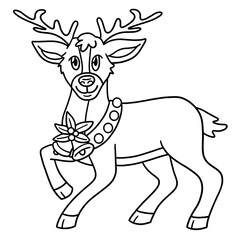 Christmas Santa Reindeer Isolated Coloring Page