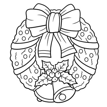 Christmas Wreath With Bells Isolated Coloring
