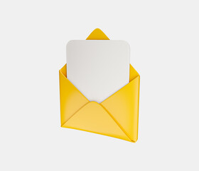 Mail and message with notification alert 3D icon. New mail notification. New message notification. letter in opened envelope. 3D Rendered Illustration.