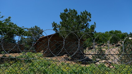 Barbed wire mesh. Protecting the garden.