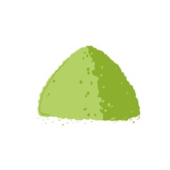 Vector illustration of heap of green matcha powder tea. Healthy beverage Japanese culture concept. Design element