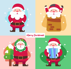 Cheerful Santa Claus in various poses, Santa wishes everyone a Merry Christmas and Happy New Year.