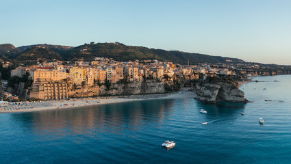 Fototapeta premium Tropea, Stunning Aerial View of the City at sunset