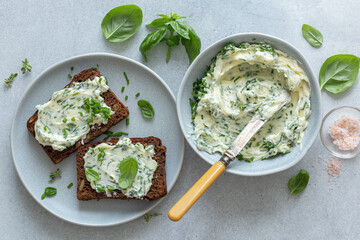 dark rye bread sandwichs with herbs butter