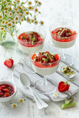 Rhubarb and strawberry panna cotta
