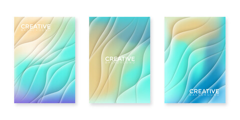 Dynamic wavy light and shadow texture background with blue and pink green summer gradient colours design