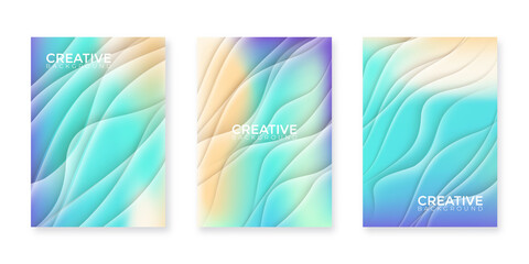 Dynamic wavy light and shadow texture background with blue and pink green summer gradient colours design