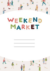 休日のファミリー/男性＆女性のベクターイラスト素材 A4 Weekend people motif vector illustrations.Market/family/shopping