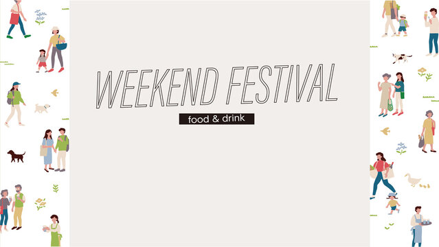 休日のファミリー/男性＆女性のベクターイラスト素材 16:9 Weekend people motif vector illustrations.Market/family/shopping