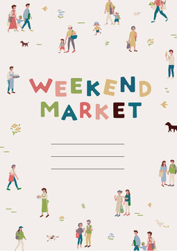 休日のファミリー/男性＆女性のベクターイラスト素材 A4 Weekend people motif vector illustrations.Market/family/shopping