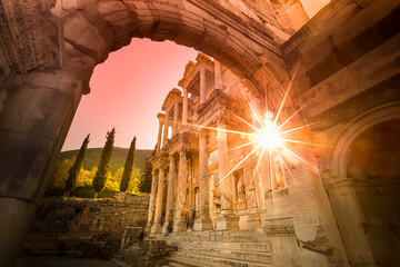 View of ruins in Ephesus (Efes). Scenic ruins of the ancient Greek city in Selcuk, Izmir Province,...