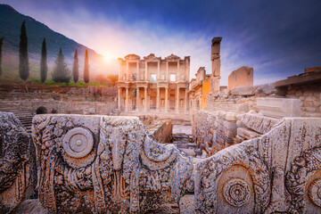 View of ruins in Ephesus (Efes). Scenic ruins of the ancient Greek city in Selcuk, Izmir Province,...