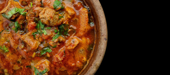Georgian national dish Ojakhuri, in a clay plate