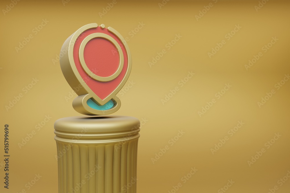 Poster Beautiful abstract illustrations Golden Location symbol icons on a golden column and wonderful background. 3d rendering illustration. Background pattern for design.