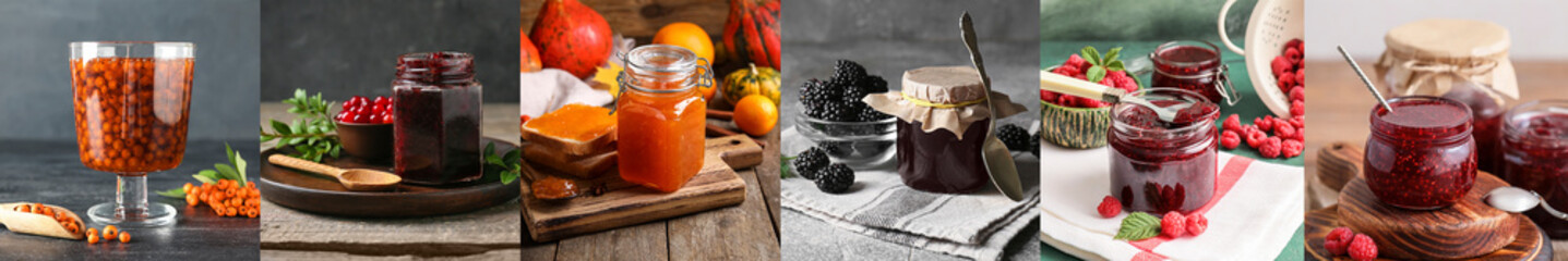 Collage with different sweet jam