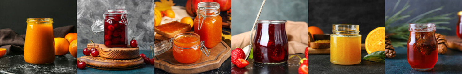 Collage with different sweet jam