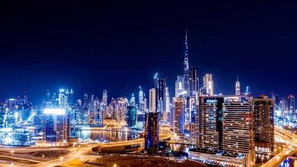 Panoramic Skyline Of Metropolitan City Aerial 360 Drone Flight During Dusk Futuristic Technology...
