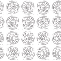 Gray and white colored oil painting abstract seamless pattern. Hand drawn grey circle twigs with leaves on white background. Ornamental template for wallpaper, wrapping, textile, ceramics, tiles.