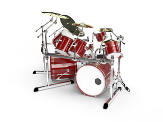3d render red drum kit on a white background