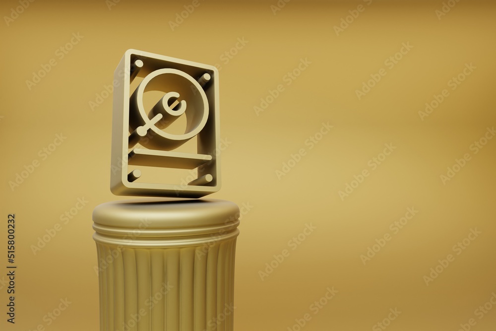 Poster Beautiful abstract illustrations Golden hard disk driver symbol icons on a golden column and wonderful background. 3d rendering illustration. Background pattern for design.