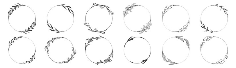 Collection of circle frame leaf wreath element decorative design for invitation card template