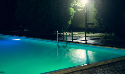 Pool with thermal healing hot springs at night.