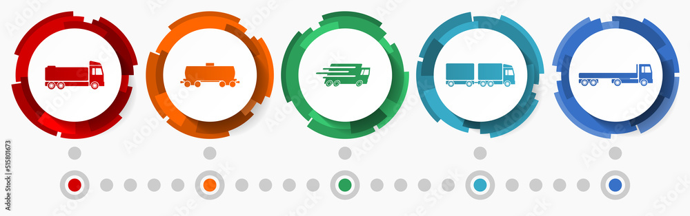 Poster transportation concept vector icon set, flat design web buttons, logistic infographic template