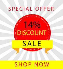 Sale special offer 14% off sign, 14 percent Discount sale minimal banner vector illustration