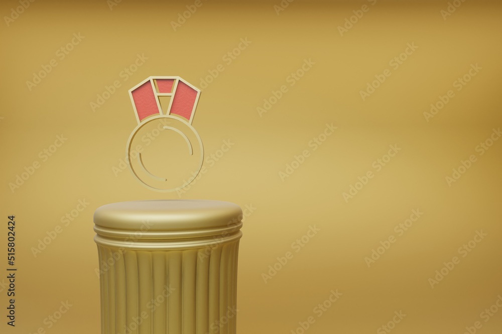 Aufkleber Beautiful abstract illustrations Golden medal symbol icons on a golden column and wonderful background. 3d rendering illustration. Background pattern for design.