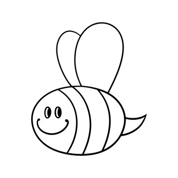 Monochrome picture, Cute little bee, bee smiles, vector illustration in cartoon style
