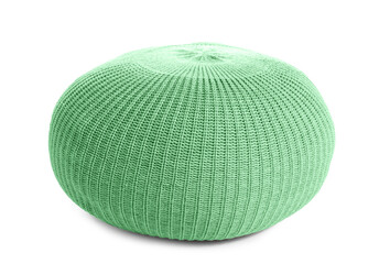 Comfortable green pouf on white background