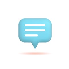 3d chat icon, speech bubble with three lines, comment. Button isolated on white background, vector illustration