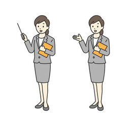 説明をしているビジネスウーマンのイラスト