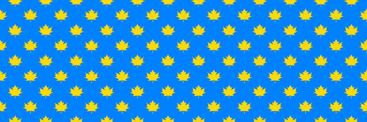 seamless pattern of yellow maple leaves on a blue background. template for application to the surface. Banner for insertion into site.