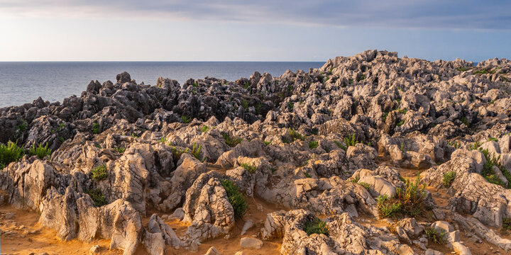 Rocky Coast, Pr&iacute;a Cliffs, Karst Formation, Bufones de Pr&iacute;a, Protrected Landscape of the Oriental Coast of Asturias, Llanes de Pr&iacute;a, Asturias, Spain, Europe