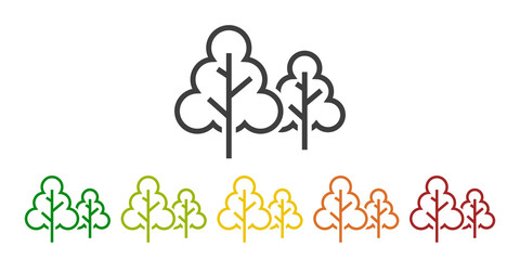 Logo siluetas de árboles geométricos. Vector con líneas en varios colores por las cuatro estaciones