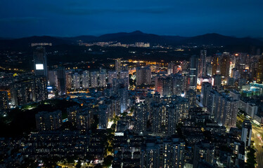 Fototapeta premium Aerial view of landscape at night in Shenzhen city,China