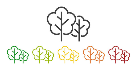 Logo siluetas de árboles geométricos. Vector con líneas en varios colores por las cuatro estaciones © teracreonte